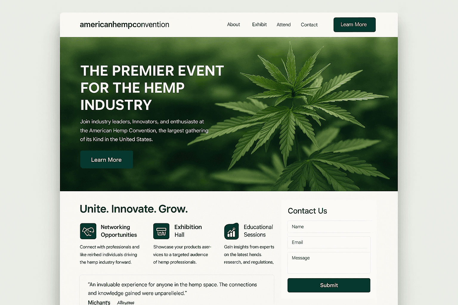 americanhempconvention.com website mockup